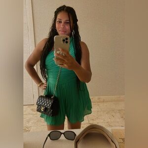 Pleated One Shoulder Romper in Green Women’s Large